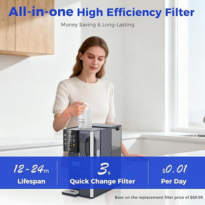 Reverse Osmosis Water Filter Countertop Hot and Cold RO System-3s Instant Hot, 6 Temp Settings, 7-Stage RO Water Filtration, NSF/ANSI372/42/58, Auto-Fill Pitcher, 3:1 Pure to Drain, C5-Blue