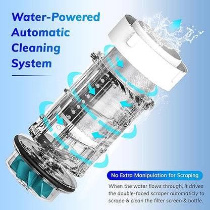 Water-Drive Cleaning Spin Down Sediment Filter with Water Pressure Gauge, 1" MNPT + 3/4" FNPT, 300 Micron Reusable Whole House Water Filter System for Well Water with Scraper, Blue
