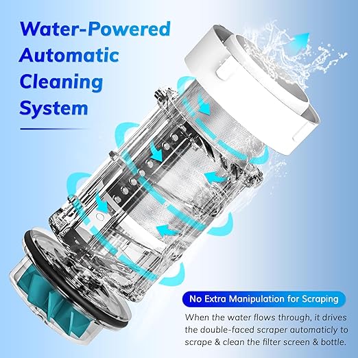 Water-Drive Cleaning Spin Down Sediment Filter with Water Pressure Gauge, 1" MNPT + 3/4" FNPT, 300 Micron Reusable Whole House Water Filter System for Well Water with Scraper, Blue