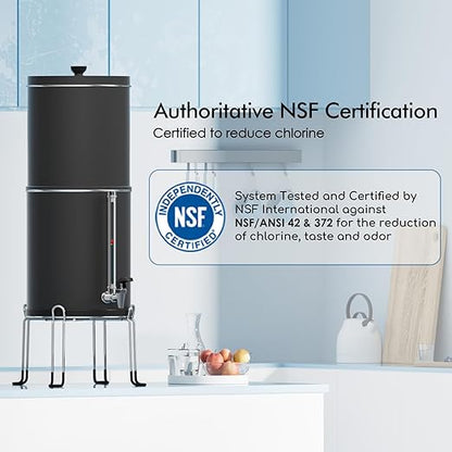 Purewell 3-Stage 0.01μm Ultra-Filtration Gravity Water Filter System, 304 Stainless Steel Countertop System with 2 Filters, Metal Water Level Spigot and Stand, Reduce 99% Chlorine, 2.25G, PW-OB-K