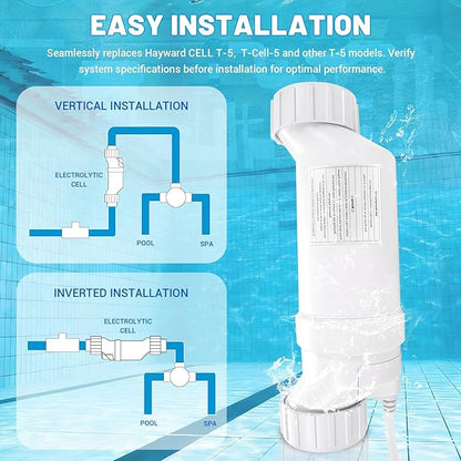 T-5 Salt Cell Replacement Compatible with Hayward AquaRite, AquaTrol, Pro Logic, Fit for W3T-Cell-5, Up to 20K Gallon Turbo Chlorine Generator