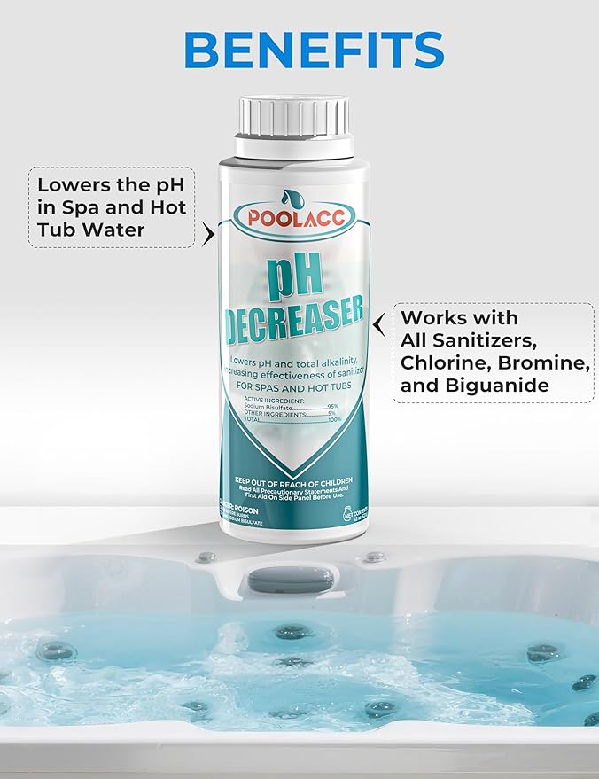 POOLACC pH Decreaser for Hot Tub Spa, Lowers pH and Total Alkalinity, Spa Maintenance Chemicals to Bring TA & pH Levels Down, Fast Acting pH Reducer Works with Any System, 22 oz
