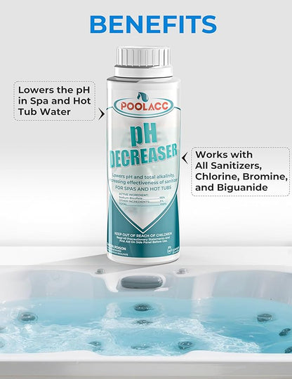 POOLACC pH Decreaser for Hot Tub Spa, Lowers pH and Total Alkalinity, Spa Maintenance Chemicals to Bring TA & pH Levels Down, Fast Acting pH Reducer Works with Any System, 22 oz