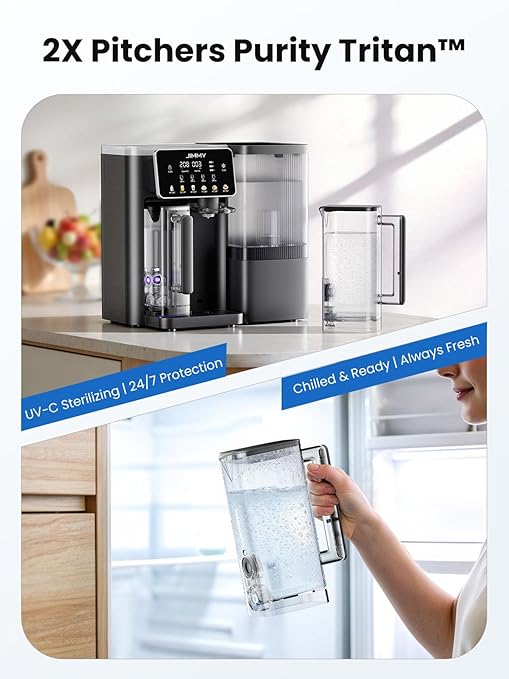 JIMMY R9 Pro Countertop Reverse Osmosis Water Filterr,7 Stage Purification with UV, Instant Hot & Cold Portable Water Purifier with 2X 1L Removable Pitchers,No Installation,for Baby Formula