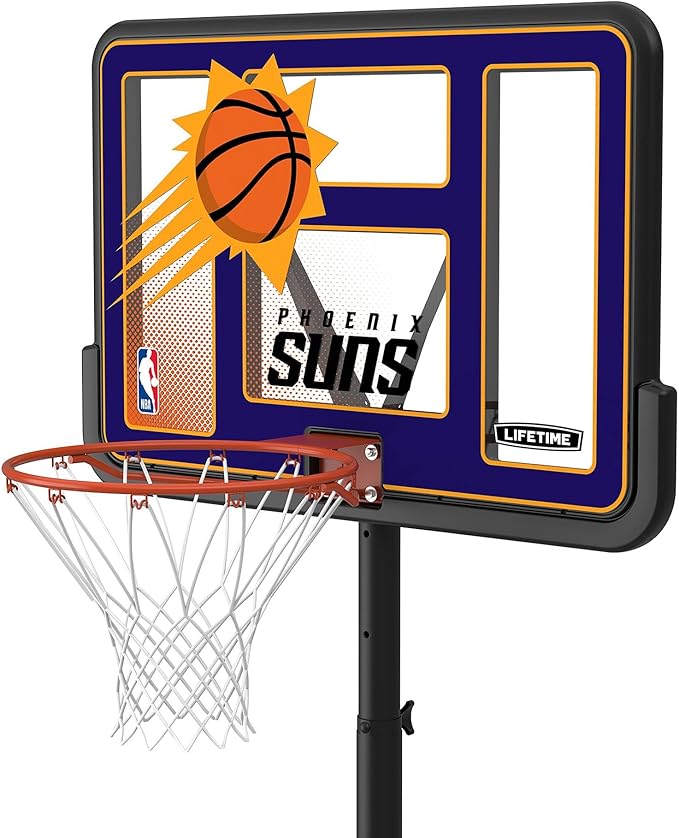 Lifetime NBA Phoenix Suns Portable Basketball Hoop, Adjustable Height 7.5-10 Ft, 44 Inch Shatterproof Fusion Backboard, Base with Wheels