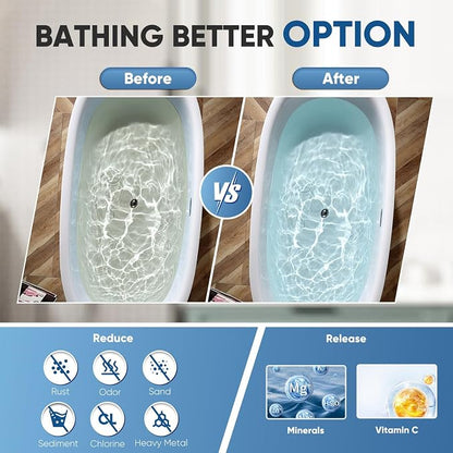 PUREPLUS Bathtub Bath Water Filter Replacement Cartridge, 11 Stages 2500 Gallons Filtration, Reduces Chlorine & Heavy Metals, Replacement for Standard Bathtub Bath Water Filter, 2PACK