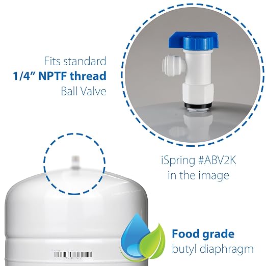 iSpring 5.5 Gallon RO Water Storage Tank Bundle with John Guest 3/8 Inch Female Shut Off Valve
