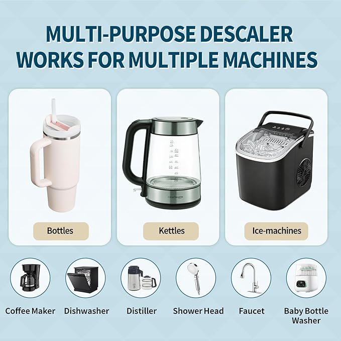 Seaways Multi-Purpose Descaler and Cleaner Powder (40-Uses) for Ice Maker Machine, Kettle, Tumbler, Bottles, Coffee Machine, Faucets, Shower Head, Limescale and Build-Up Remover, 20*0.35 oz (2 Packs)