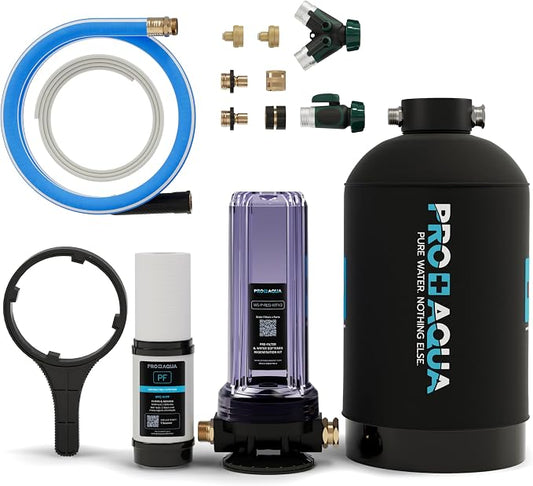 PRO+Aqua Portable RV Water Softener Filter and Soften Hard Water for RV Trailers Vans 16,000-Grains and Filtration System Bundle WS-P-16-BNDL