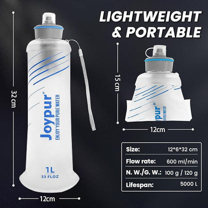 Water Filter Survival - Collapsible Water Bottle with Filter 0.01 Micron Squeeze Filtered Water Bottle 32oz for Hiking Backpacking Camping BPA-Free(White 1000ml)