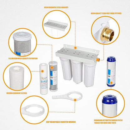 External RV Filter System RV Water Filter Store System Install with Bracket, 3-Stage RV Water Purifier Filtration System Compatible with Marines Boats and RVs