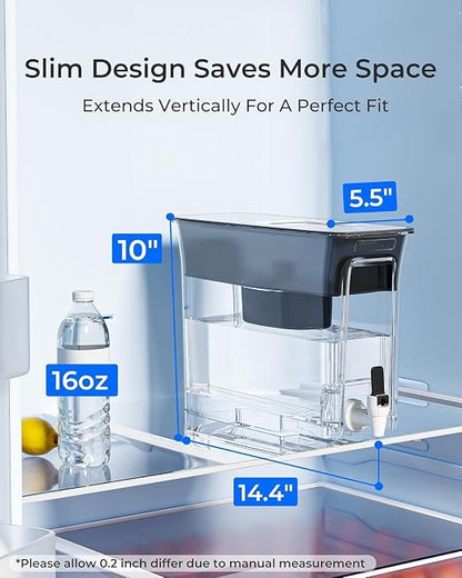 Waterdrop WFD-40L Water Filter Dispenser, 35-Cup Capacity, Black | 200-Gallon Long-Life Water Filter Pitcher, Large Capacity, Reduces Chlorine, PFOA/PFOS and More, BPA Free