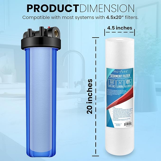 Metpure 20" x 4.5" Whole House Sediment Water Filter Cartridge - 5 Micron Melt-Blown Polypropylene 20-inch Water Filter Replacement. Compatible with Hydronix, Pentek DGD Series, and more. 2 Pack