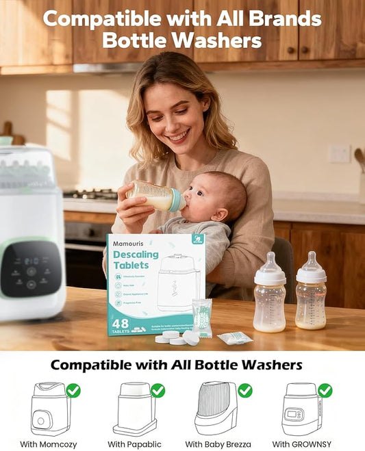 Baby Descaling Tablets: Ideal for BabyBrezza, Momcozy Baby Bottle Washer and ALL BRANDS of Baby Feeding Appliances, 48 Count Remove Milk & Limescale