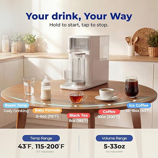 Countertop Reverse Osmosis System with Hot & Cold Water, Large Capacity, 6-Stage RO Filter with Mineralization, 3:1 Pure to Drain, TDS, Autofill Pitcher, Child Lock