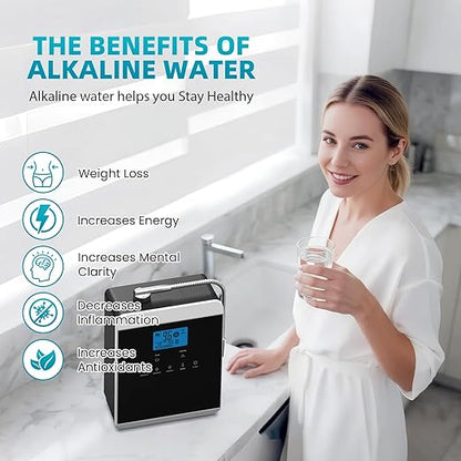 Alkaline Water Ionizer Machine for Home, 11 Titanium Plates Alkaline Water Machine, pH 4-10.5 Acid Water Purifier, Water Filter Up to -600mV ORP | 10000 Liters Per Filter