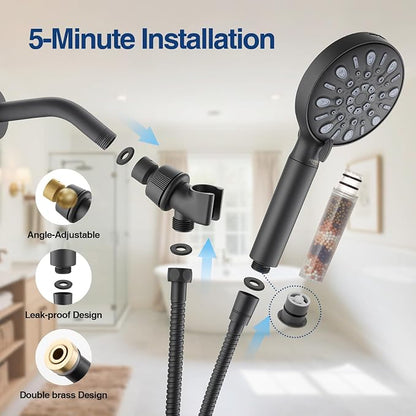 Filtered Shower Head with Handheld, 8 Spray Mode High Pressure Showerhead with Filters, Detachable shower head, Water Softener Filters for Hard Water, Remove Chlorine(N8HS702MB-NA)