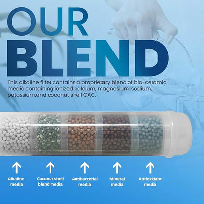 Metpure Elements Inline Antioxidant Alkaline Water Filter 11" x 2.5" with 1/4" Quick Connects Replacement or Add-on for pH Balance and Restore Minerals in Reverse Osmosis RO System