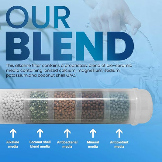 Metpure Elements Inline Antioxidant Alkaline Water Filter 11" x 2.5" with 1/4" Quick Connects Replacement or Add-on for pH Balance and Restore Minerals in Reverse Osmosis RO System