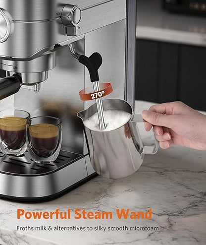 COWSAR Espresso Machine,Expresso Coffee Machines,Espresso Maker with Milk Frother Steam Wand & 40oz Removable Water Tank，Stainless Steel Compact Cappuccino & Latte Machine