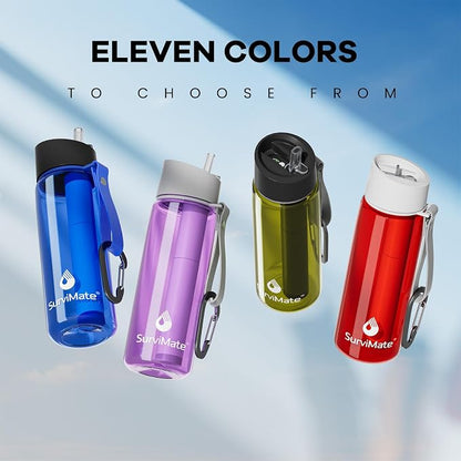SurviMate 5-Stage 0.01μm Ultra-Filtration Filtered Water Bottle, BPA-Free Material, NSF/ANSI 42 Certified, Portable Water Filter Bottle for Survival, Camping, Hiking, and Emergency Use