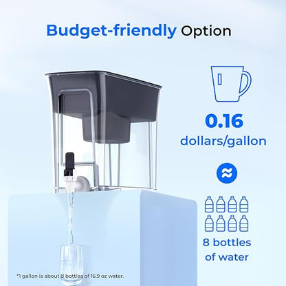 Waterdrop WFD-40L-L Water Filter Dispenser, 35-Cup Large Capacity, Black | 200-Gallon Long-Life, Faster Filtration, Reduces Chlorine, PFOA/PFOS and More, BPA Free