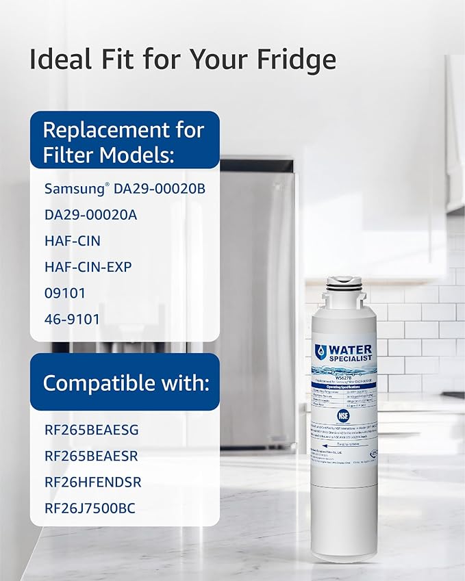 Waterspecialist DA29-00020B Replacement for Samsung® Water Filter DA29-00020B, HAF-CIN/EXP, DA29-00020B-1, HDX FMS-2, RS25J500DSR, RF28HMEDBSR, RF263BEAESR, RF4287HARS, DA97-08006A-1, 4 Filters