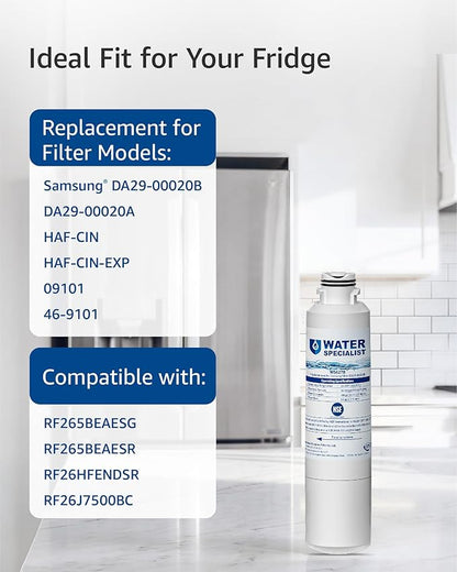 Waterspecialist DA29-00020B Replacement for Samsung® Water Filter DA29-00020B, HAF-CIN/EXP, DA29-00020B-1, HDX FMS-2, RS25J500DSR, RF28HMEDBSR, RF263BEAESR, RF4287HARS, DA97-08006A-1, 4 Filters