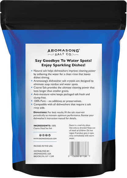 Aromasong Dishwasher Salt 15 LB - 100% Natural Water Softening Agent Compatible with Bosch, Miele, Whirlpool, Thermador, and More... for Cleaner Dishes & Washer Reactivation. (packaging may vary)