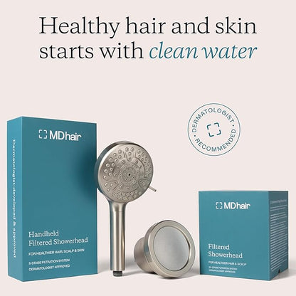 MDhair Mounted & Handheld Filtered Showerhead Set for Healthier Hair & Skin - Multi-Stage Filter Removes Chlorine & Heavy Metals, Dermatologist-Formulated Shower Head Filter for Hard Water