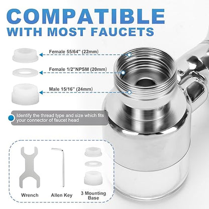 Sink Water Filter Faucet, 360 ° Rotating Kitchen Faucet Water Purifier, Bathroom Faucet Filter Removes Chlorine Fluoride Heavy Metals Hard Water for Home, Kitchen & Bathroom