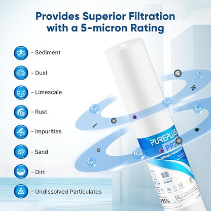 PUREPLUS 5 Micron 20" x 2.5" Whole House Sediment Home Water Filter, 20-inch Sediment Pre-Filtration, Replacement Cartridge Aqua Pure AP110-2C, Pentek P1-20/SP-P1-20/PX01-20, 4Pack