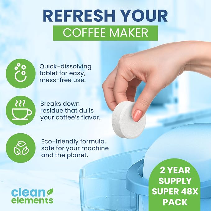 Coffee Maker Cleaner & Descaler Tablets for Pot & Machine, 48 Ct