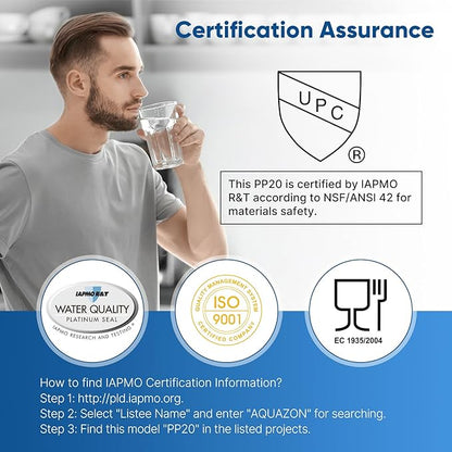 PUREPLUS 5 Micron 20" x 2.5" Whole House Sediment Home Water Filter, 20-inch Sediment Pre-Filtration, Replacement Cartridge Aqua Pure AP110-2C, Pentek P1-20/SP-P1-20/PX01-20, 6Pack