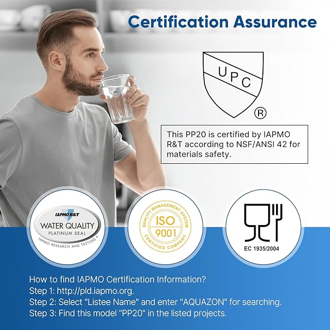 PUREPLUS 5 Micron 20" x 2.5" Whole House Sediment Home Water Filter, 20-inch Sediment Pre-Filtration, Replacement Cartridge Aqua Pure AP110-2C, Pentek P1-20/SP-P1-20/PX01-20, 4Pack