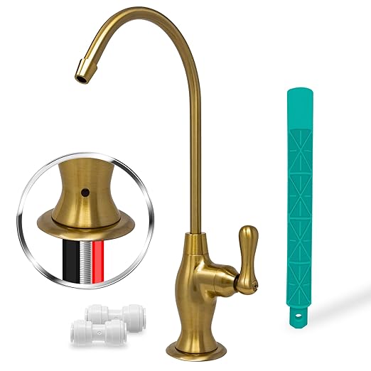 Metpure Airgap RO Faucet Reverse Osmosis Drinking Water Filtration System Water Dispenser Spout (Brushed Gold) with Pre-Inserted Tubing and Faucet Wrench. Vase Style. NSF Certified.