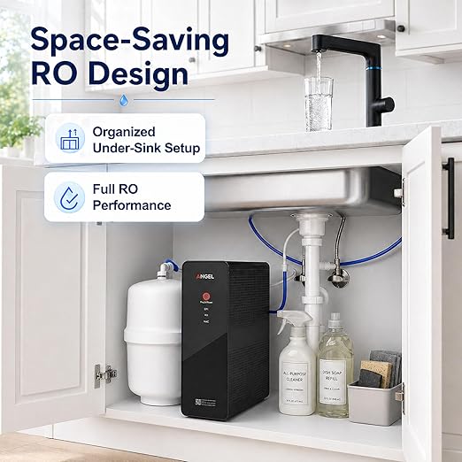 ANGEL X1 Pro Reverse Osmosis Water Filter, 7-Stage Under Sink Water Filtration System, 3 Years RO Life, 2:1 Pure to Drain, Reduces PFAS/PFOS, TDS, Chlorine, Bad Taste & Odor, Lead-Free