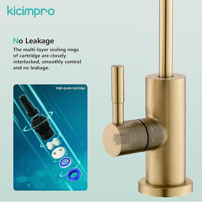 Gold Reverse Osmosis Faucet Kicimpro Kitchen Water Filter Faucet Non-Air-Gap Drinking Water Bar Faucet 304 Stainless Steel Gold Finish Lead-Free