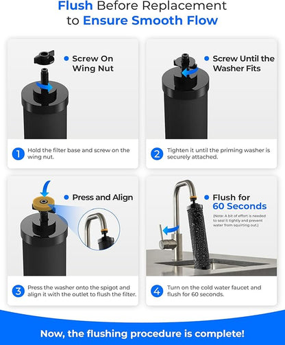 [New Upgraded Ultrafiltration] Waterdrop Black Water Filter, Replacement for Berkey® BB9-2® Black Purification Elements, Berkey® Gravity Water Filter System, 2 Pack