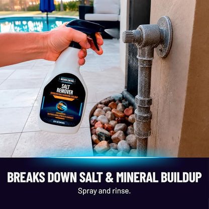 Mission Control 32 oz Salt Remover Spray for Boats, Cars & Pools - Dissolves Salt, Brine, Mineral & Hard Water Buildup on Outdoor Metal & Sealed Floors - Saltwater Residue Cleaner