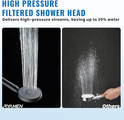 Ryamen Filtered Shower Head with Handheld, High Pressure 9-Spray Modes Detachable Shower Head with Filter for Hard Water-Remove Chlorine & Impurities, 2 Filters, Matte Black