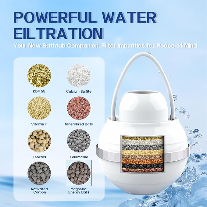Bath Filter, 8 Stages Bath Water Filter, Bath Flter for Tub to Removes Lead, Chlorine and Fluoride, 2,500 Gallons of Filtration, Water Softener, BPA Free
