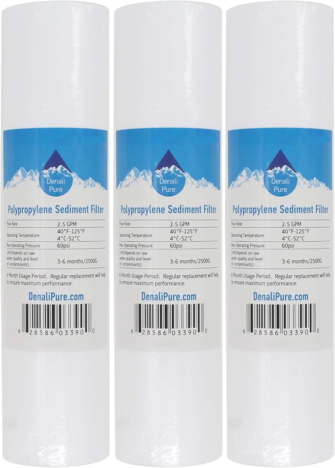 3-Pack Replacement for Aqua Pure AP101T Polypropylene Sediment Filter - Universal 10-inch 5-Micron Cartridge Compatible with Aqua Pure AP101T Whole House Water Filter - Denali Pure Brand