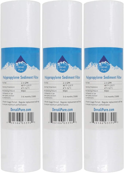 3-Pack Replacement for Aqua Pure AP101T Polypropylene Sediment Filter - Universal 10-inch 5-Micron Cartridge Compatible with Aqua Pure AP101T Whole House Water Filter - Denali Pure Brand