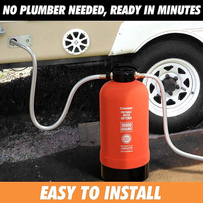 RV Water Softener Portable - 16,000 Grain, 3/4" GHT Fittings, Convenient Water Softener for RVs, Trailers, Boats, Mobile Car Washing, Pressure Washing