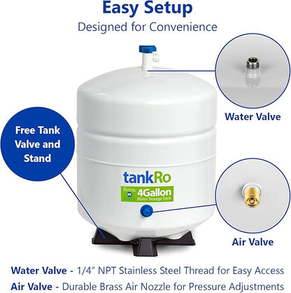 tankRo RO132-TNK RO Water Filtration System Expansion Tank 4 Gallon Capacity – NSF Certified – Compact Reverse Osmosis Water Storage Pressure Tank 1/4" Tank Ball Valve