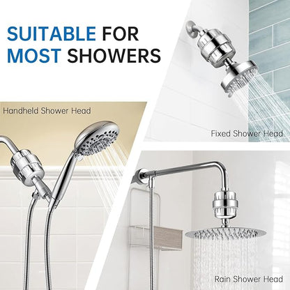G-Promise 16 Stage Shower Filter For Hard Water, Reduces Chlorine and Fluoride, Improves Dry Skin, Universal With G1/2" Threads Design, Comes With a Replacement Cartridge (Chrome)