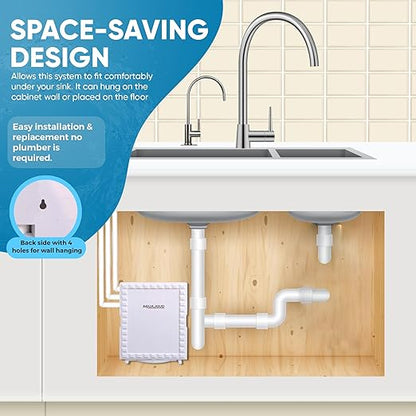 Tankless Slim Under-Counter Water Filter System 5-Stage Filtration Removes Odor & Chlorine, Includes Chrome Faucet - Ideal for Under Sink, Refrigerators, Coffee & Ice Makers