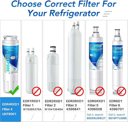 ICEPURE UKF8001 Replacement for Whirlpool EDR4RXD1, 4396395, Maytag UKF8001AXX-200, EveryDrop Refrigerator Water Filter 4, RFC0900A, FMM-2, WF295, UKF8001P, 469006, PUR, Puriclean II, RWF0900A, 1PACK