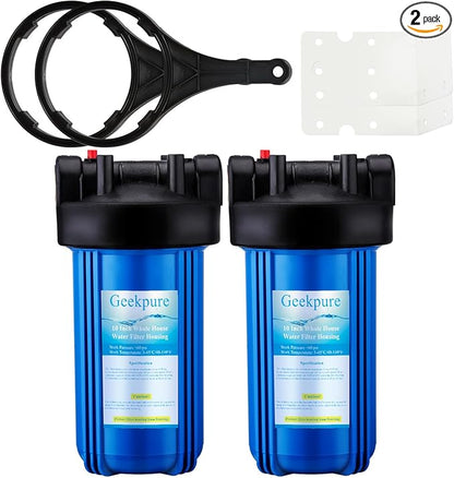 Geekpure 10-Inch Whole House Water Filter Housing 4.5"x10"1-Inch Outlet/Inlet with Wrench and Bracket-Blue Color -Pack of 2